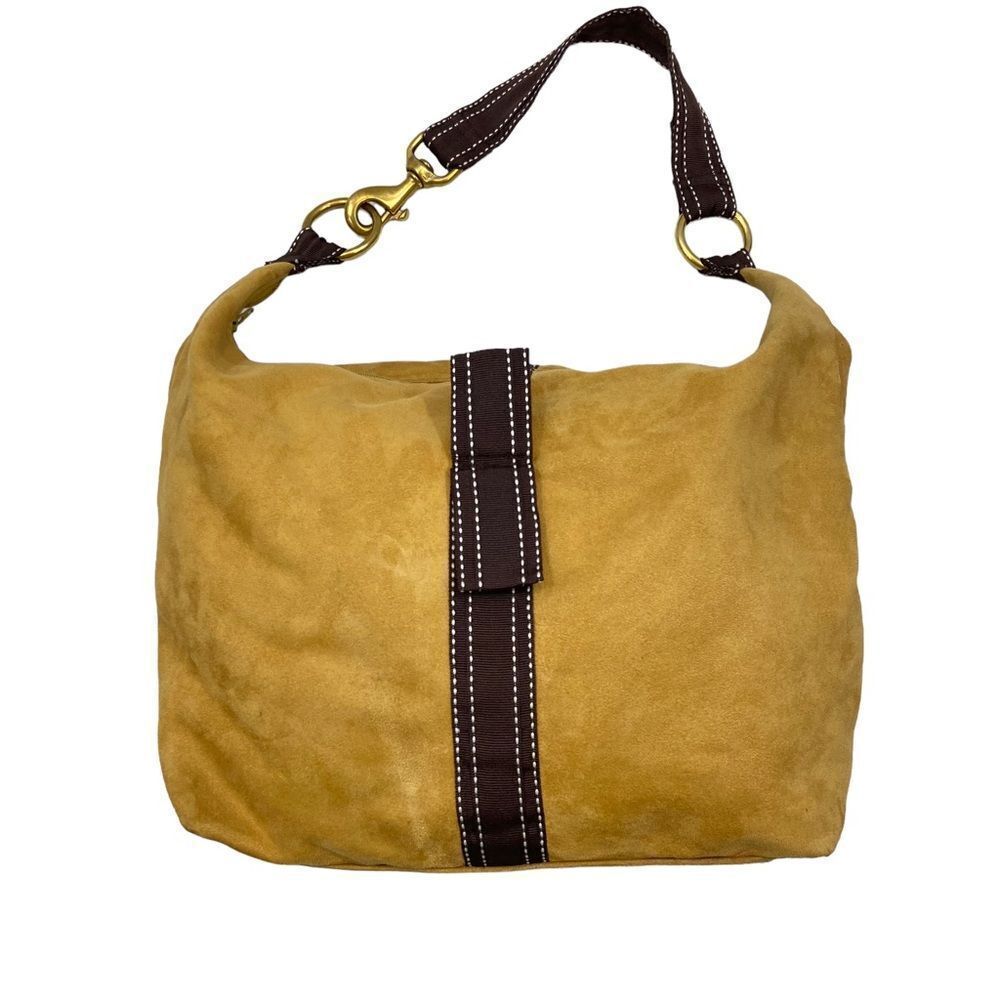 Rebecca Ray Brand Faux Suede Yellow Shoulder Bag Brass Hardware